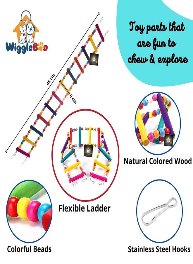WiggleBoo لعبة سلم الطيور الملونة من ويغل بو | لعبة قفص معلقة مرنة | مناسبة للطيور الصغيرة والمتوسطة | للتأرجح والاهتزاز والمضغ والقفز | 48 سم - Image 2